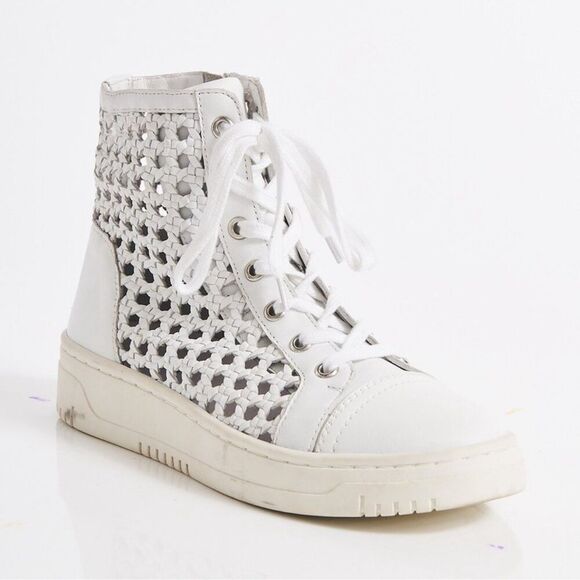 Free People Hayes High Top Sneakers Lace Up Side Zip Woven Ivory White - Picture 4 of 13